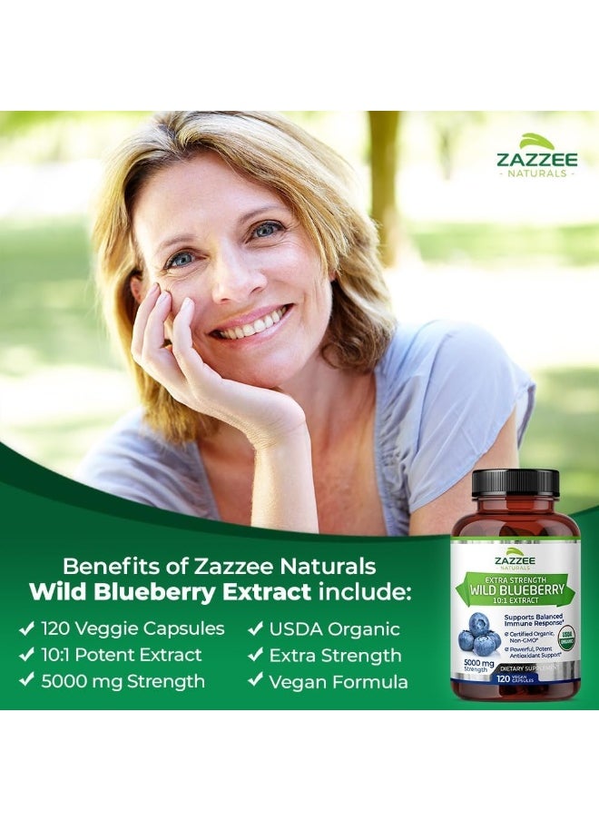 Whole Fruit Blueberry Extract 5000 mg Strength 120 Veggie Capsules Potent 10:1 Extract 4 Month Supply Vegan All Natural and Non GMO