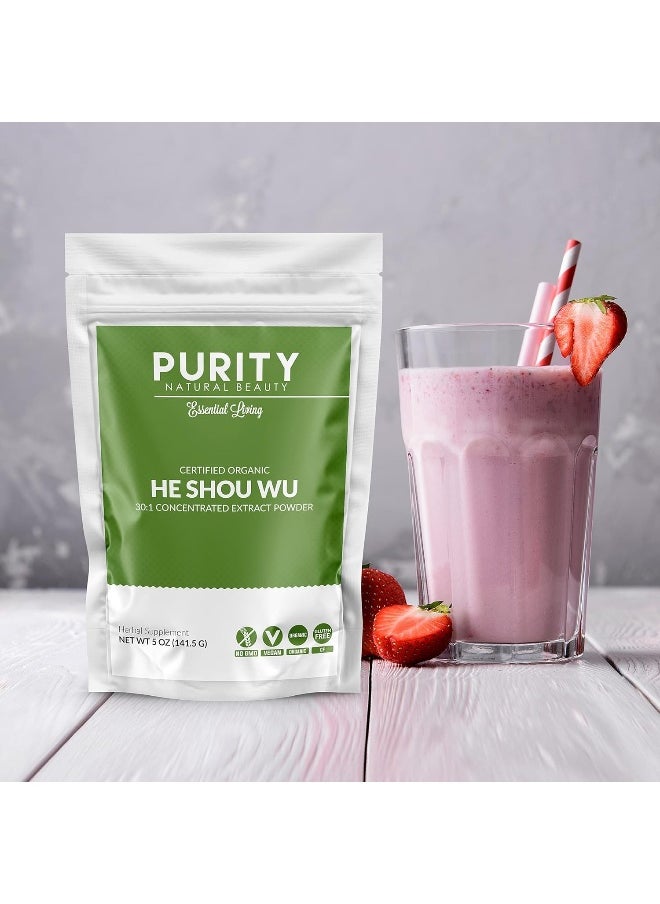 Certified Organic He Shou Wu Large 5oz Bag of 30:1 Concentrated-Fo-ti Organic Foti Extract Fo ti He Shou Wu Organic Plus Free Bamboo Spoon