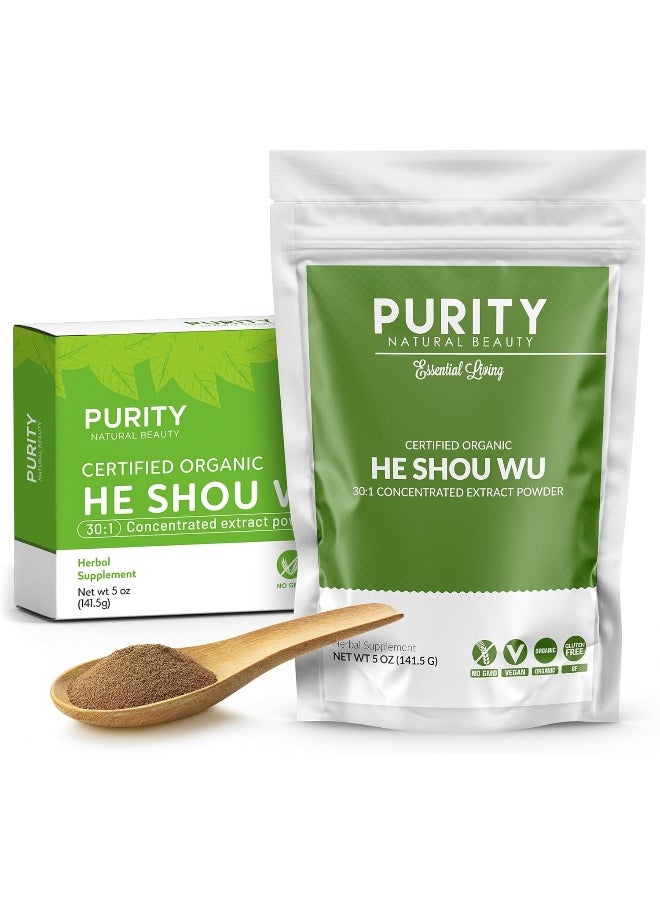 Certified Organic He Shou Wu Large 5oz Bag of 30:1 Concentrated-Fo-ti Organic Foti Extract Fo ti He Shou Wu Organic Plus Free Bamboo Spoon