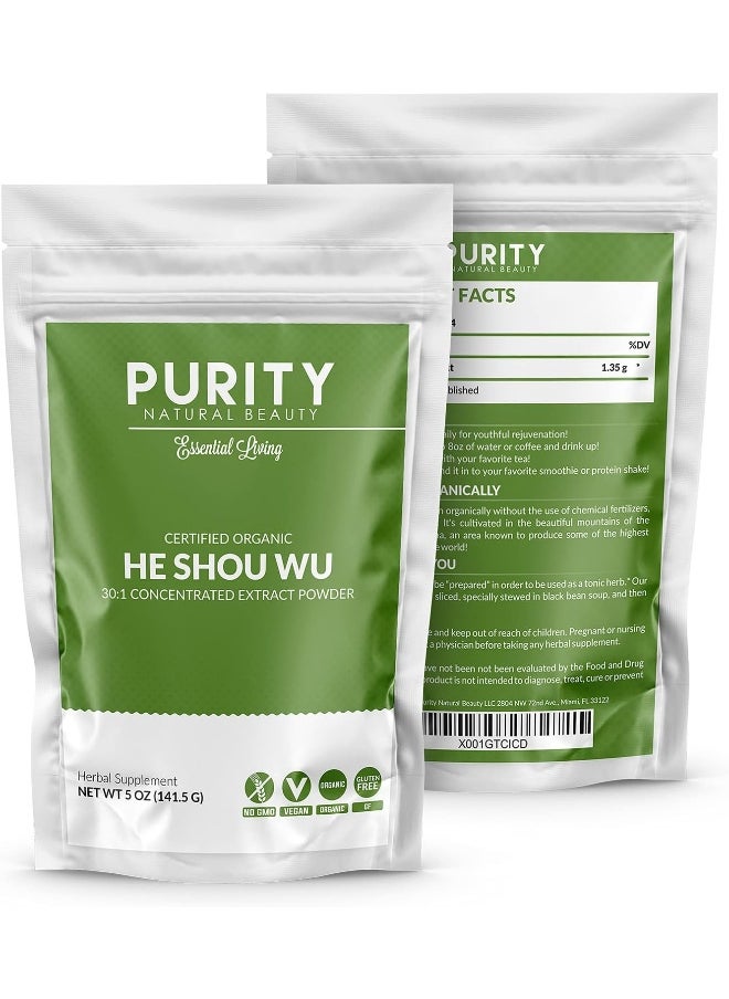 Certified Organic He Shou Wu Large 5oz Bag of 30:1 Concentrated-Fo-ti Organic Foti Extract Fo ti He Shou Wu Organic Plus Free Bamboo Spoon
