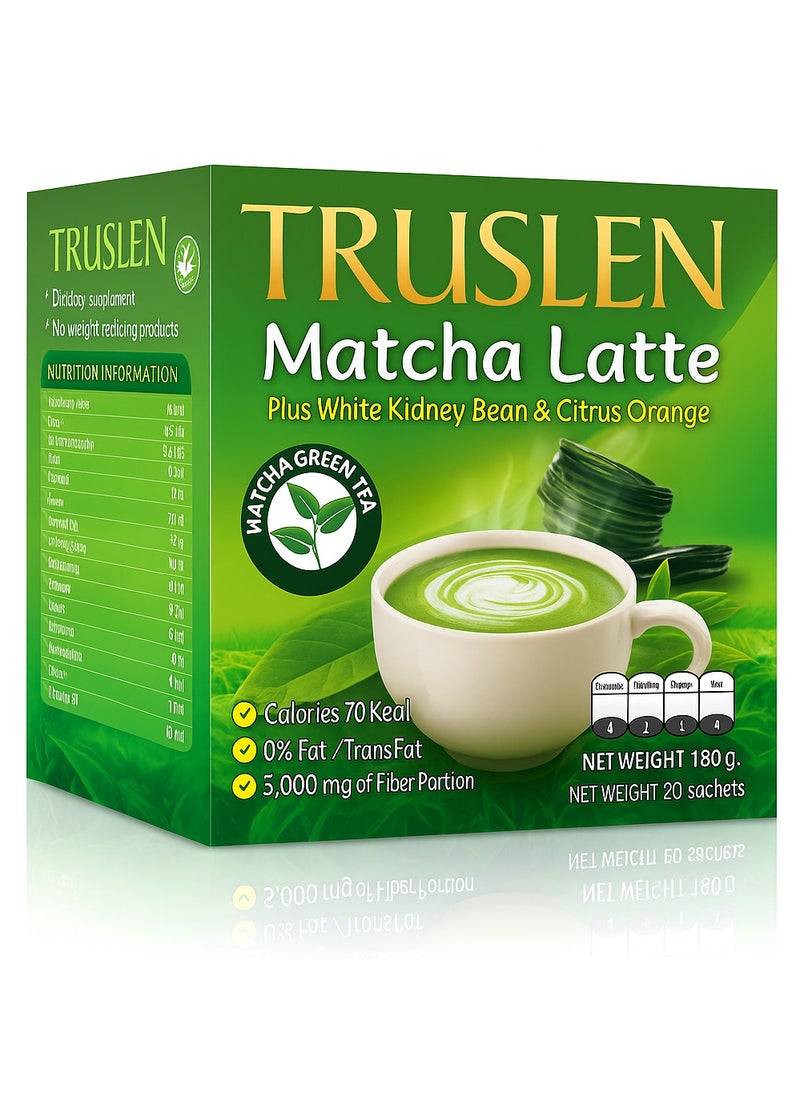 Truslen Matcha Latte – Green Tea Weight Loss Drink with L-Carnitine, Collagen & Fiber – Boosts Metabolism & Energy – 10 Sachets (Thai Import)