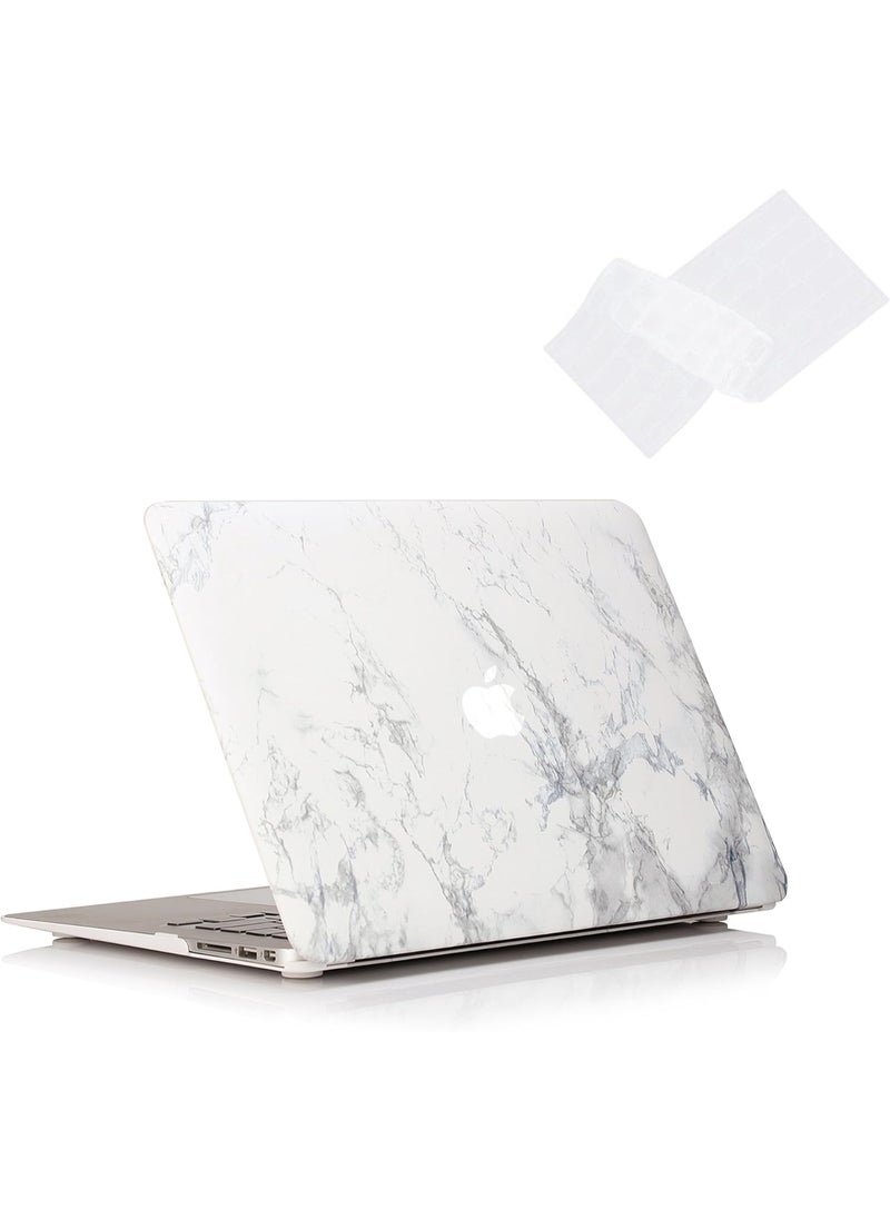 RUBAN Case Compatible with MacBook Air 13 Inch (Models: A1369 & A1466, Older Version 2010-2017 Release), Slim Snap On Hard Shell Protective Cover and Keyboard Cover (White Marble)