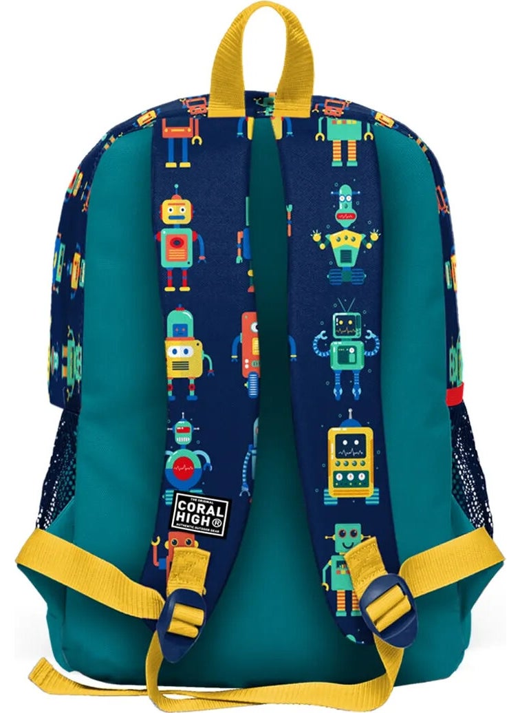 Kids Four Compartment Robot Patterned 3-Piece School Bag Set