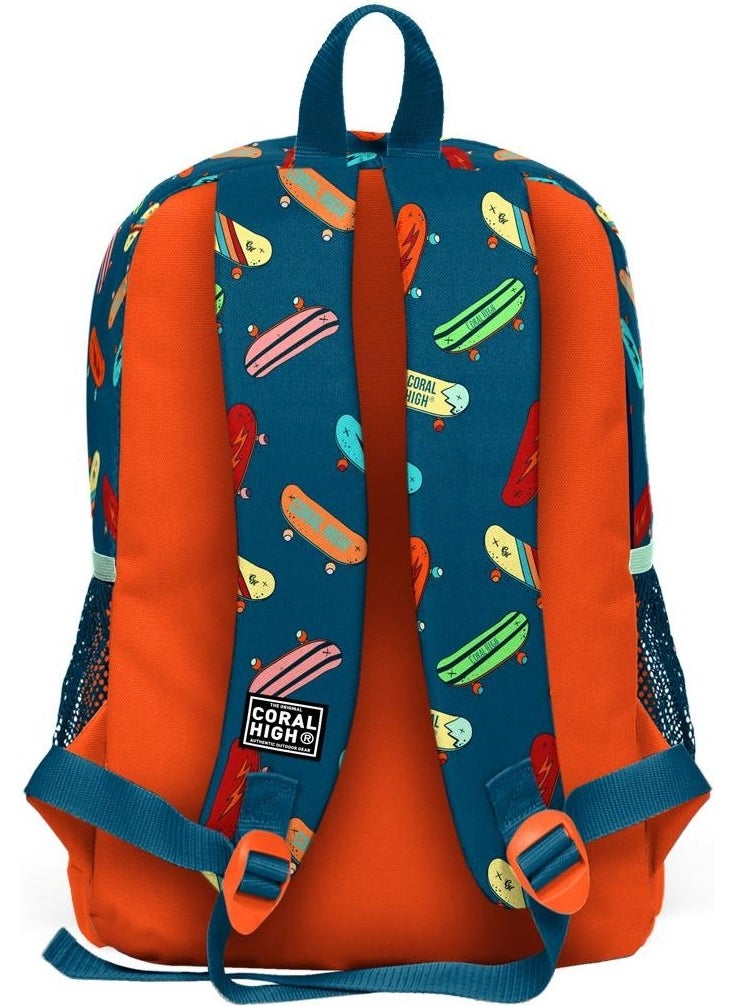 Kids Civit Neon Orange Skateboard Patterned 3-Piece School Bag Set SET0123723