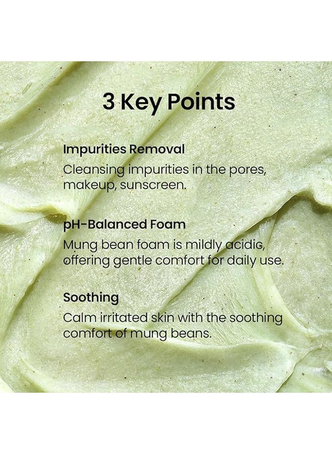 Mung Bean PH Balanced Cleansing Foam 80ml, Gentle Scent Free Natural Cleanser, Face Wash for Acne prone, Dry, Oily Skin