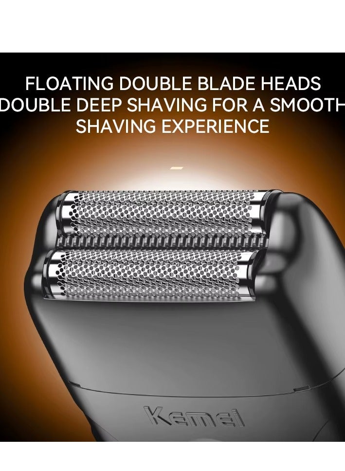 Men's 2-in-1 Electric Shaver & Beard Trimmer - Cordless Rechargeable Razor for Smooth Shaving & Precise Grooming, Waterproof, Ergonomic Design Black