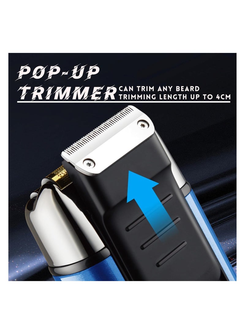 Professional Electric Foil Shaver for Men – Cordless Rechargeable Bald Razor with Double Foil & Pop-Up Trimmer for Precision Beard Grooming & Close Shave blue