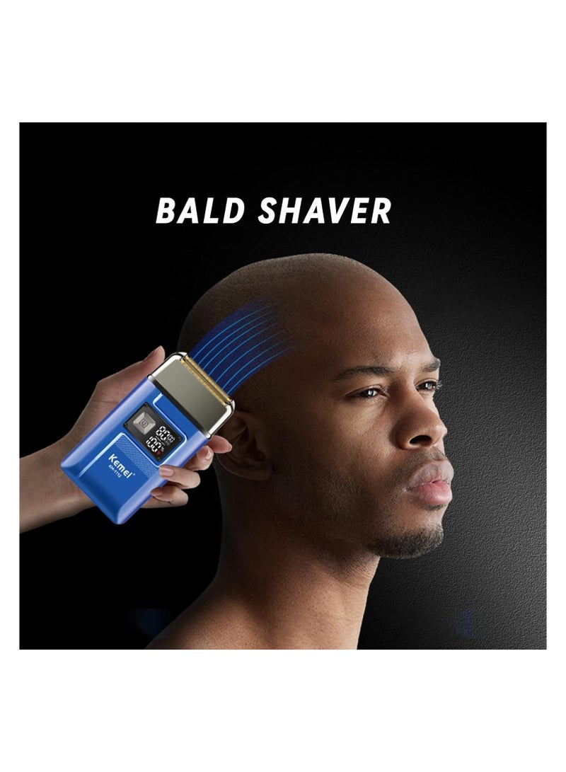 Professional Electric Foil Shaver for Men – Cordless Rechargeable Bald Razor with Double Foil & Pop-Up Trimmer for Precision Beard Grooming & Close Shave blue