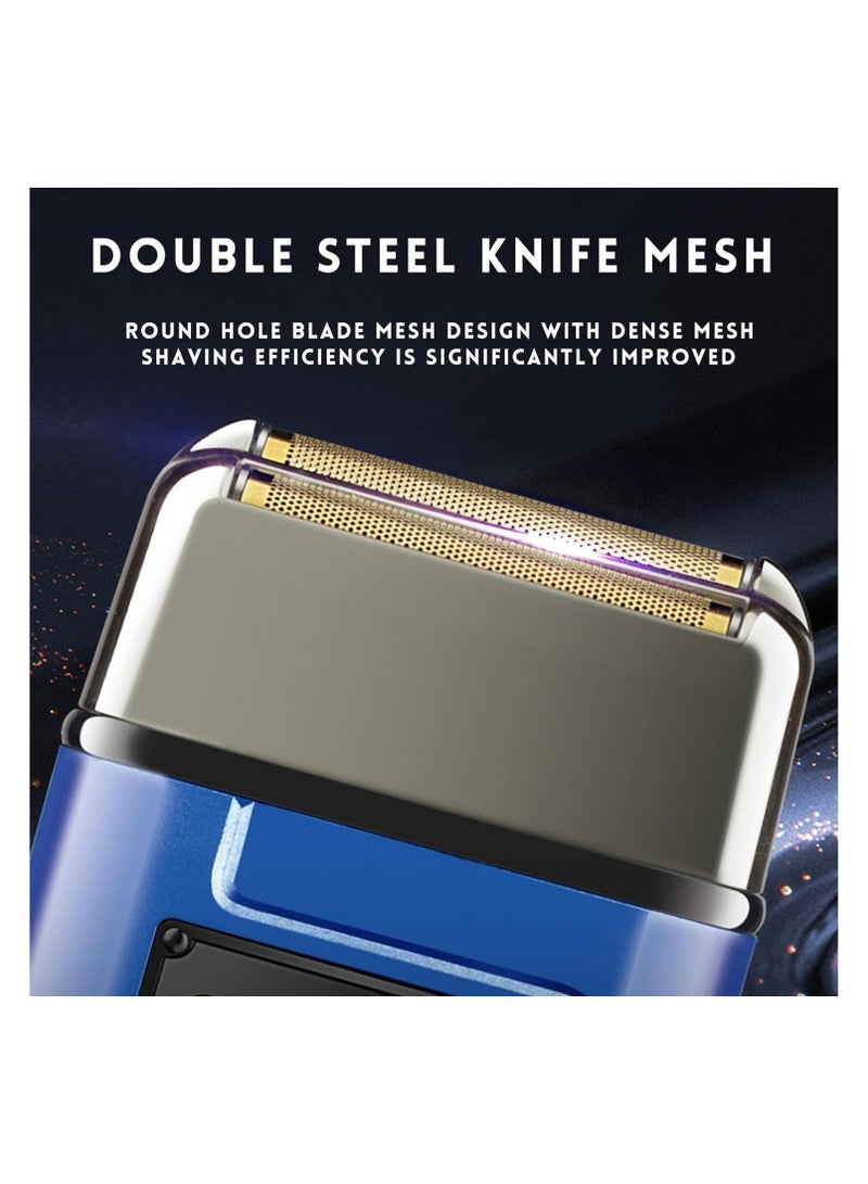 Professional Electric Foil Shaver for Men – Cordless Rechargeable Bald Razor with Double Foil & Pop-Up Trimmer for Precision Beard Grooming & Close Shave blue