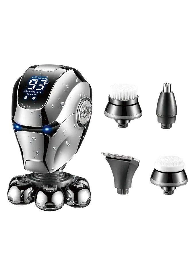 Kemei 5-in-1 Men's Grooming Kit – Electric Shaver with T-Blade, Nose Trimmer, Face Wash Brush, Massager & Precision Shaver, 60 Min Runtime, USB Rechargeable multicolour