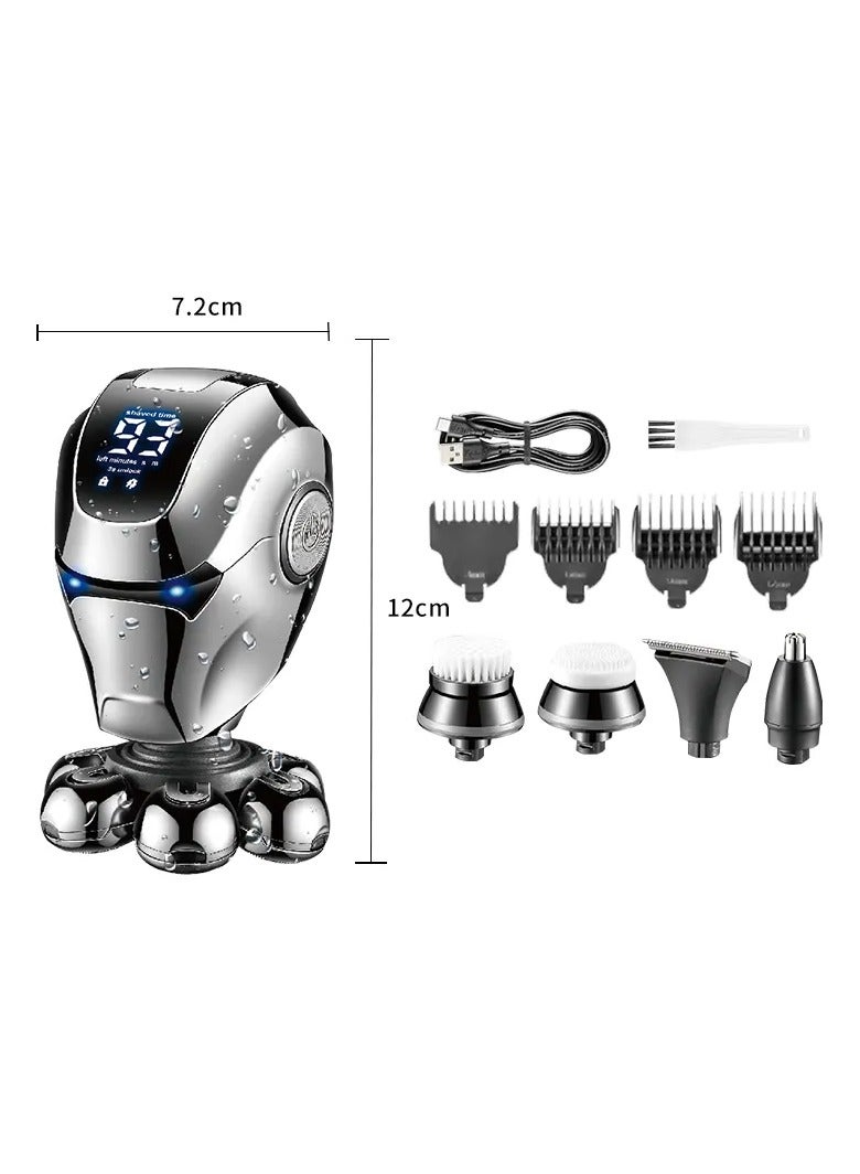 Kemei 5-in-1 Men's Grooming Kit – Electric Shaver with T-Blade, Nose Trimmer, Face Wash Brush, Massager & Precision Shaver, 60 Min Runtime, USB Rechargeable multicolour