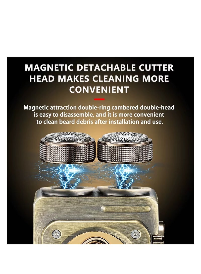 Rechargeable Men's Shaver with Staggered Head Blades, IPX6 Waterproof & Cordless Design Gold