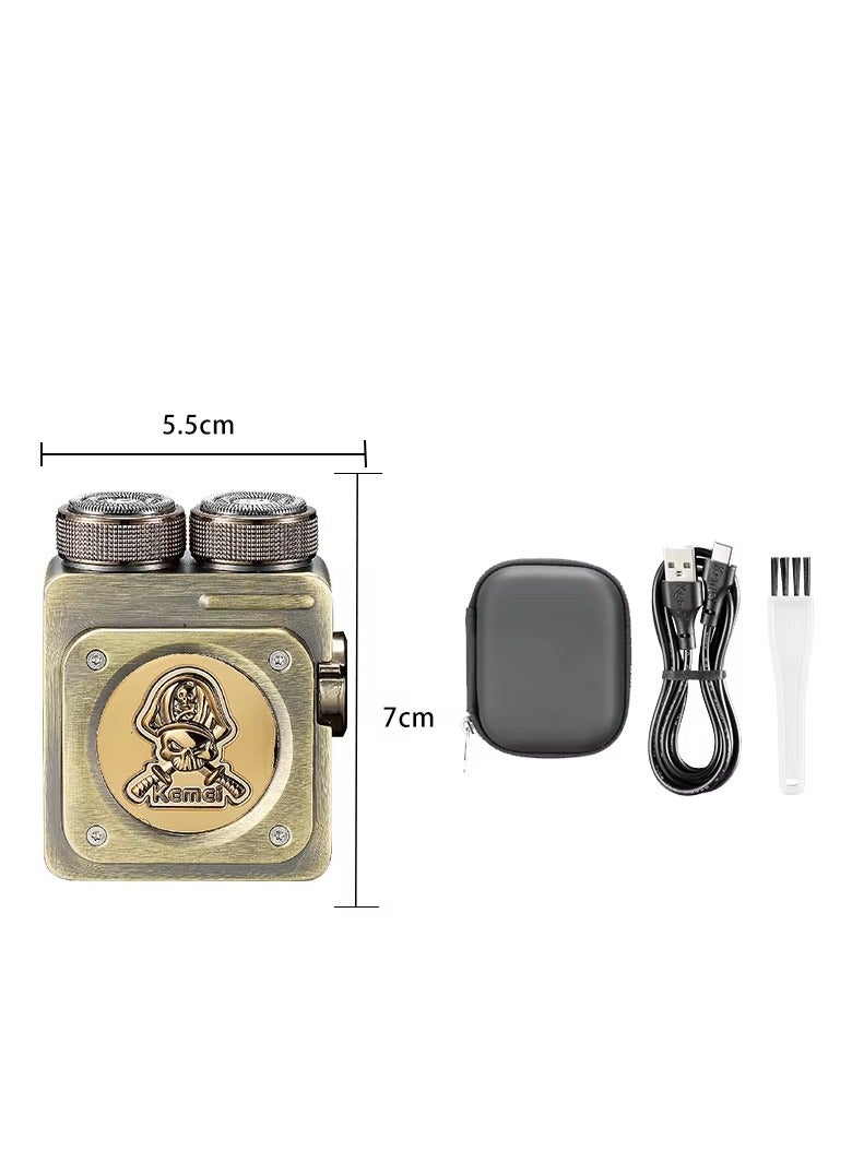Rechargeable Men's Shaver with Staggered Head Blades, IPX6 Waterproof & Cordless Design Gold