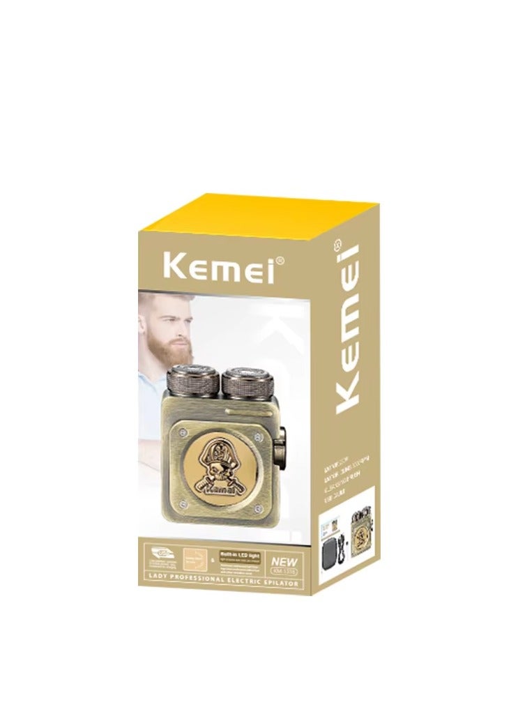 Rechargeable Men's Shaver with Staggered Head Blades, IPX6 Waterproof & Cordless Design Gold