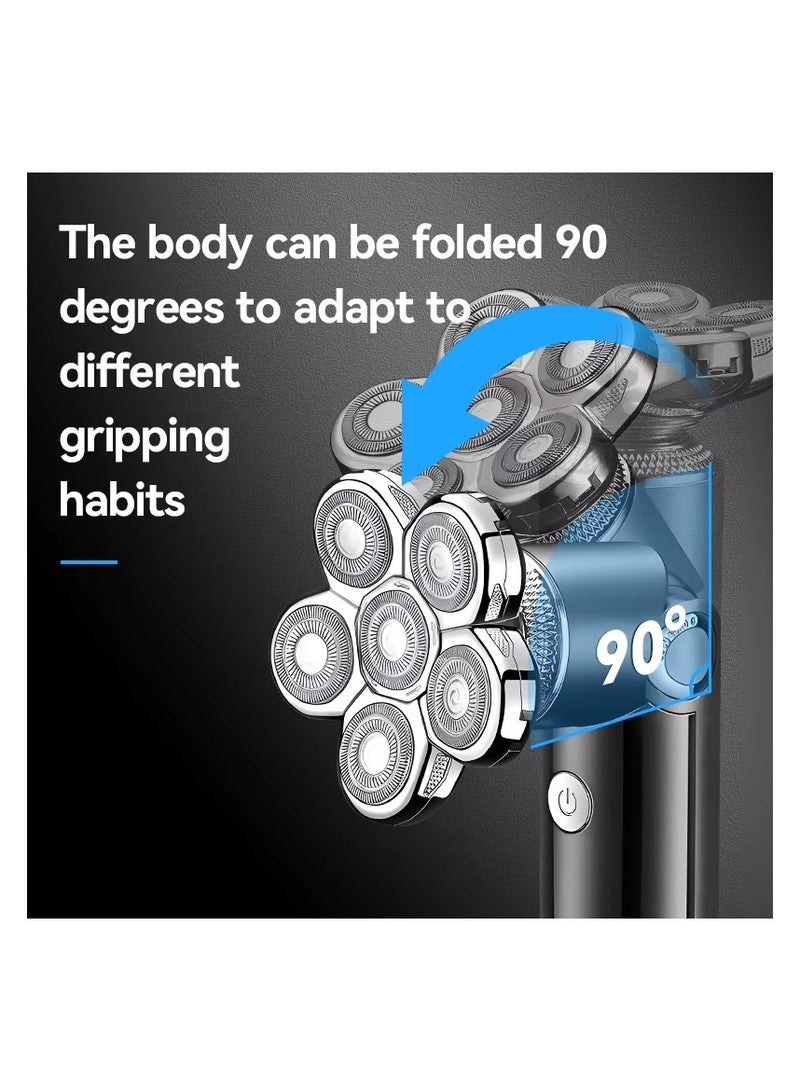 4-in-1 Men's Foldable Electric Shaver Set with Staggered Head Blades, IPX4 Waterproof, Rechargeable & Water-Washable for a Closer Shave Black