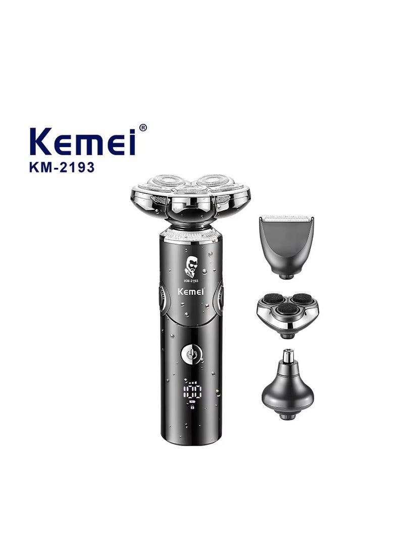 4-in-1 Men's Foldable Electric Shaver Set with Staggered Head Blades, IPX4 Waterproof, Rechargeable & Water-Washable for a Closer Shave Black