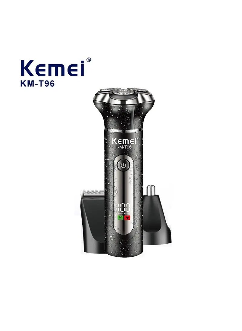 3-in-1 Rechargeable Shaver Kit – Electric Shaver, Hair Trimmer & Nose Trimmer, Floating Blade, LCD Display, USB Charging Multicolour