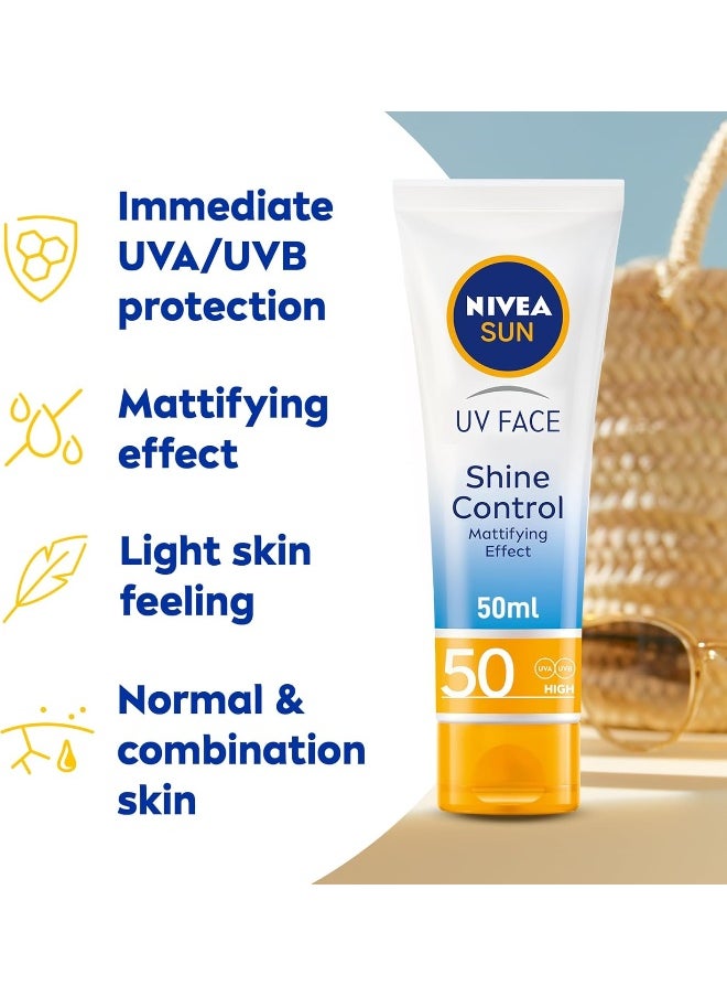 NIVEA SUN Face Cream, UV Shine Control, SPF 50, Tube 50ml