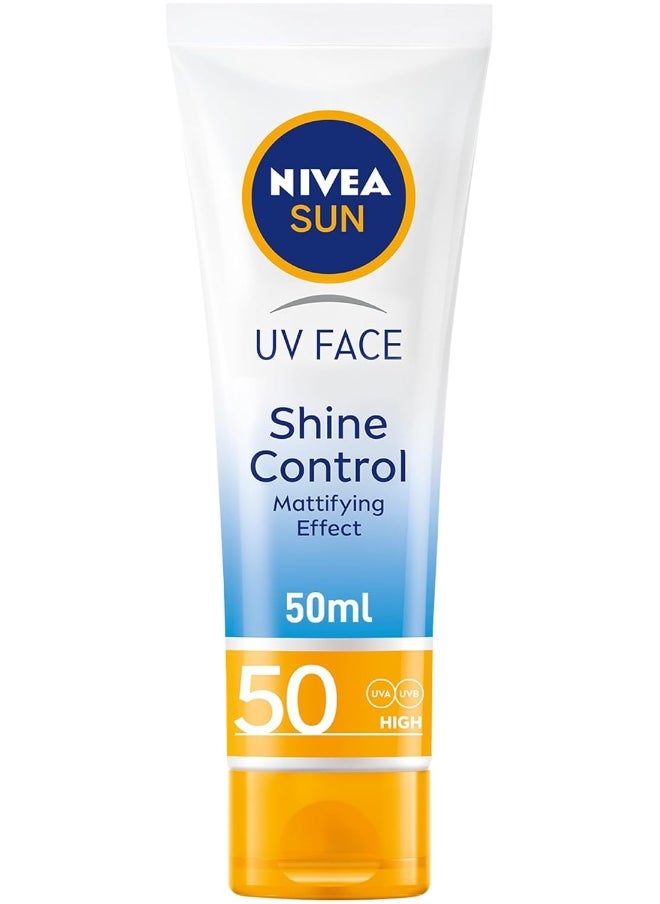 NIVEA SUN Face Cream, UV Shine Control, SPF 50, Tube 50ml