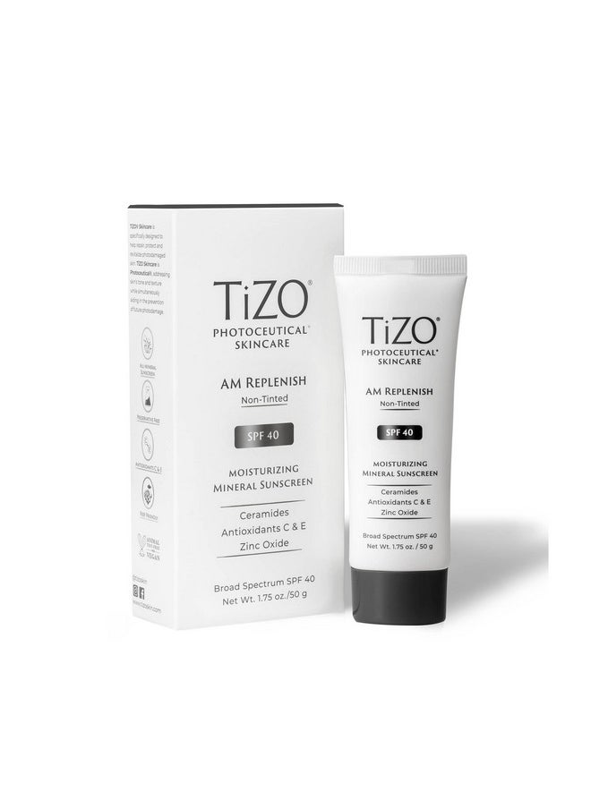 TIZO Photoceuticals Am Replenish Non-tinted Facial Mineral Sunscreen SPF 40, 1.75 oz