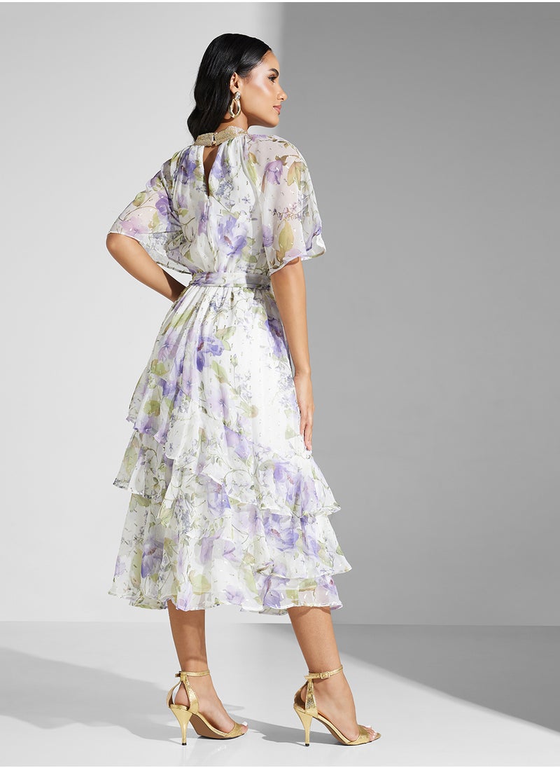 Printed Puff Sleeve Dress