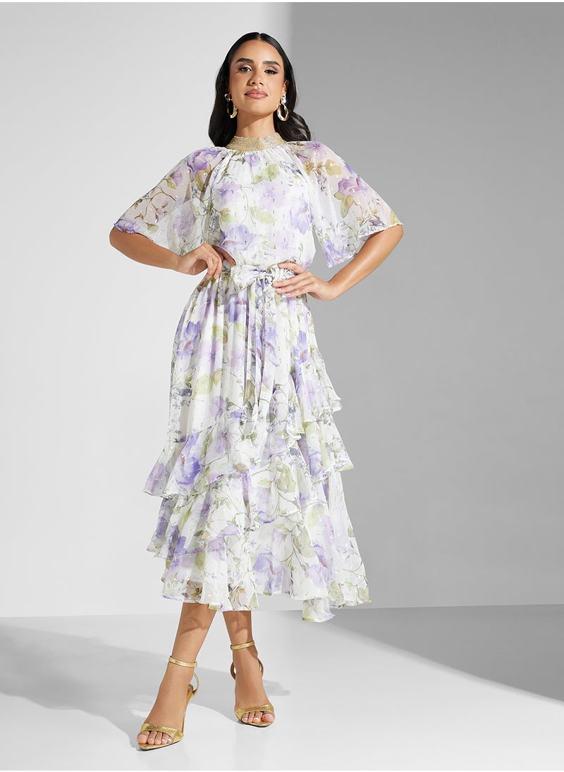 Printed Puff Sleeve Dress