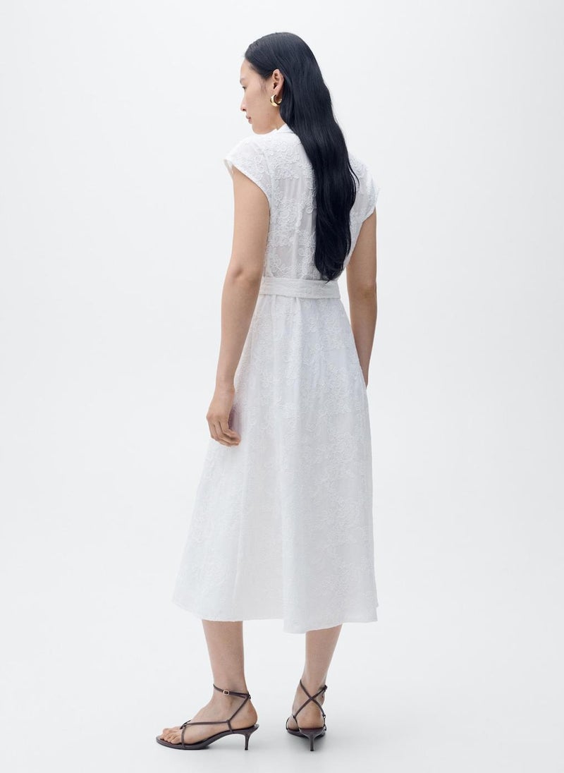 Embroidered Shirt Belt Dress