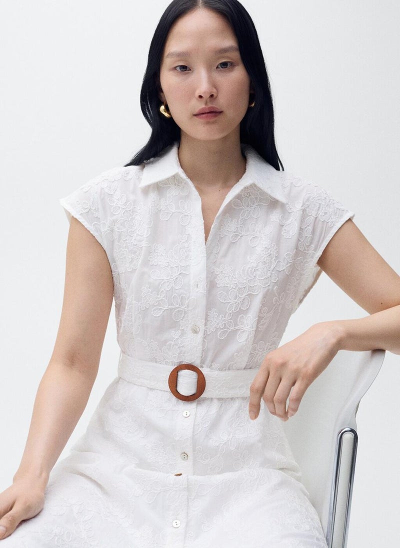 Embroidered Shirt Belt Dress
