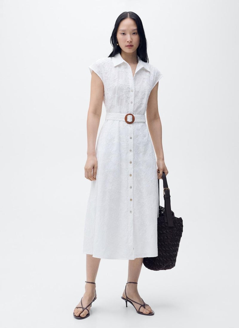 Embroidered Shirt Belt Dress