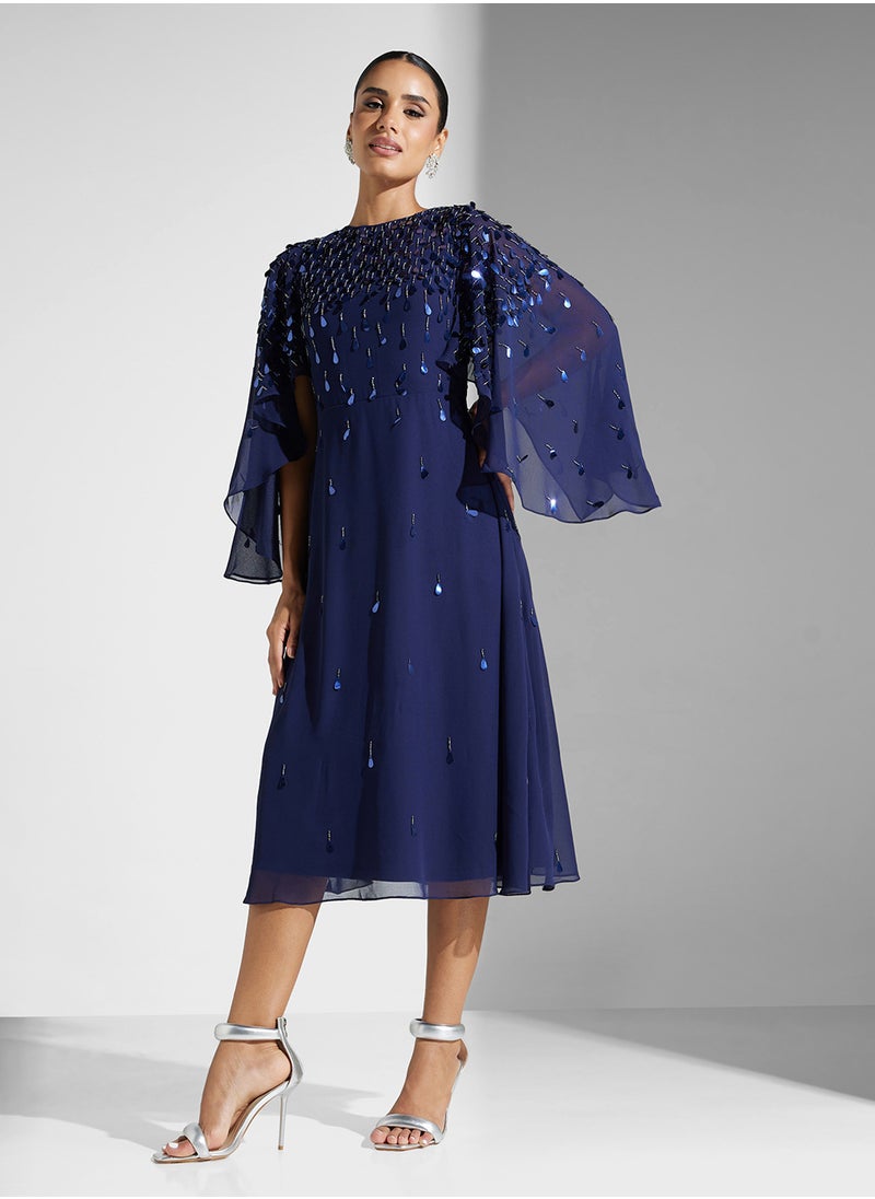 Embellished Mesh Detailed Dress