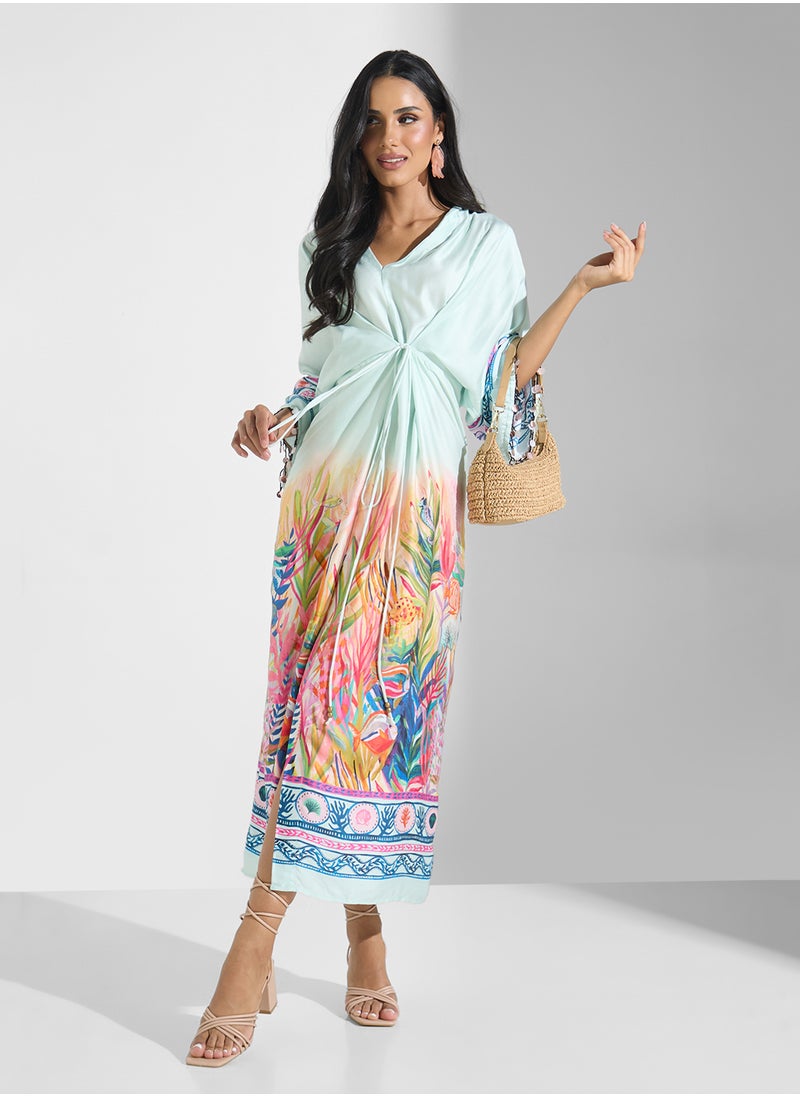 Kimono Sleeve Adjustable Tie Waist Dress