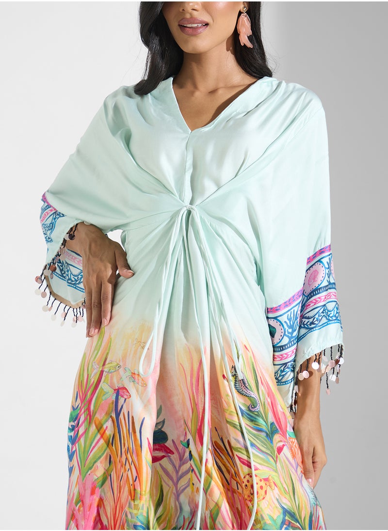 Kimono Sleeve Adjustable Tie Waist Dress
