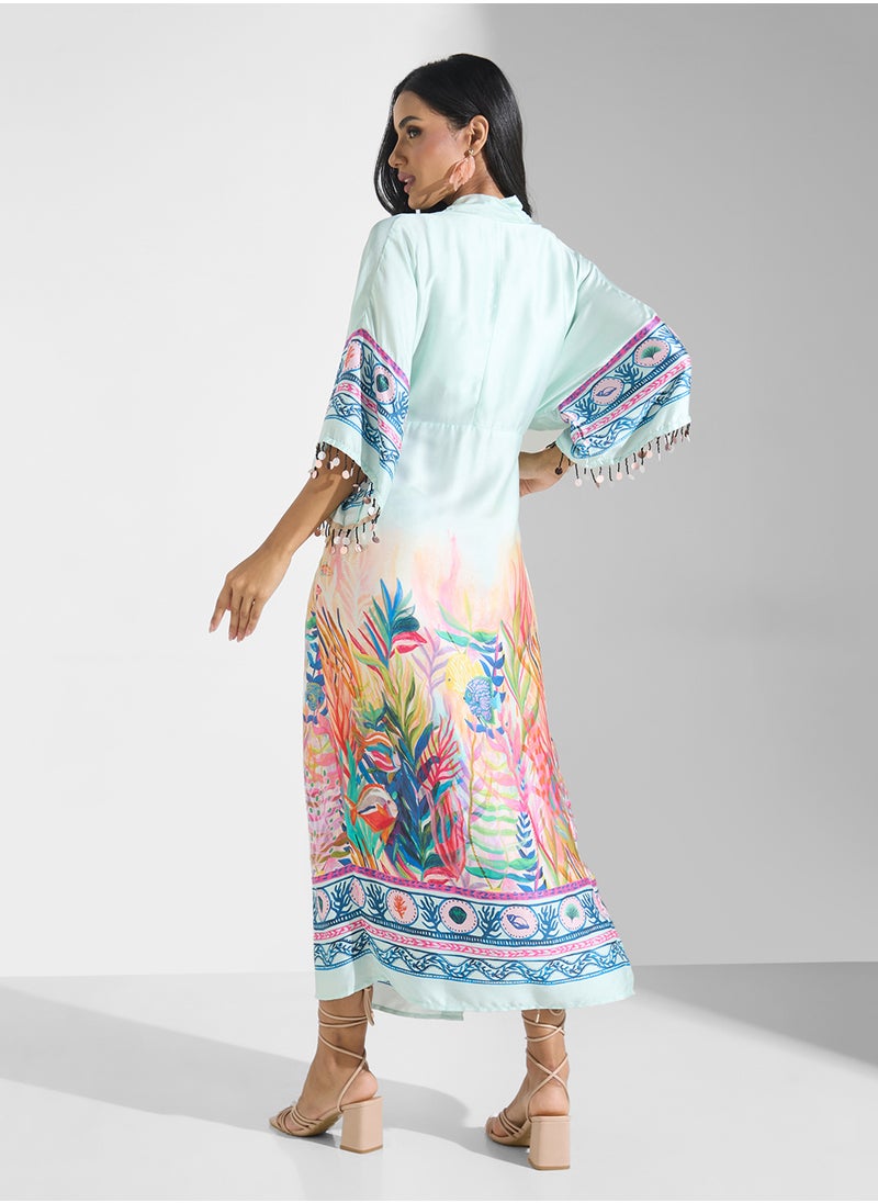 Kimono Sleeve Adjustable Tie Waist Dress