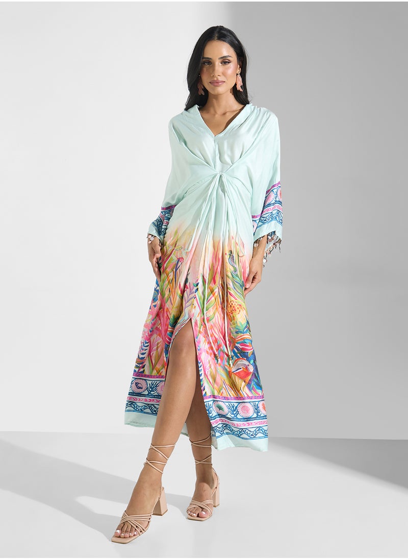 Kimono Sleeve Adjustable Tie Waist Dress
