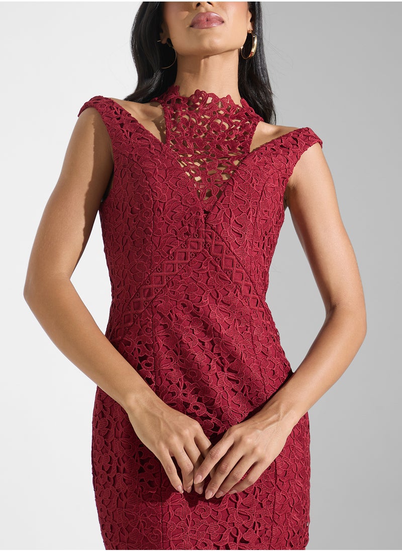 Lace Detail High Neck Dress
