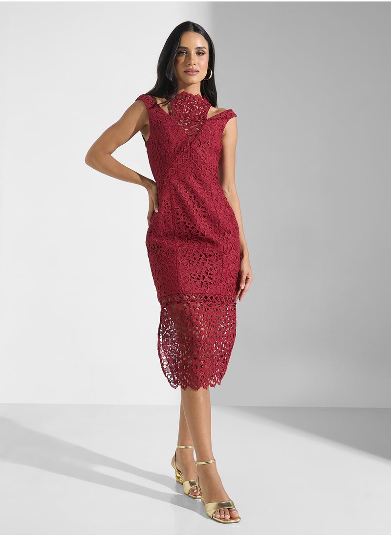 Lace Detail High Neck Dress