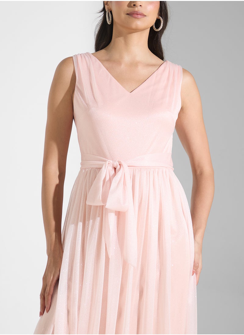 Contrast Printed V-Neck Dress