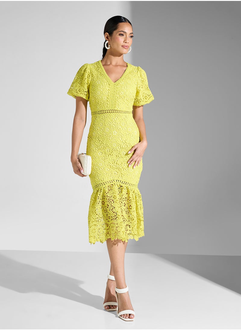 Crochet Flounce Hem Dress