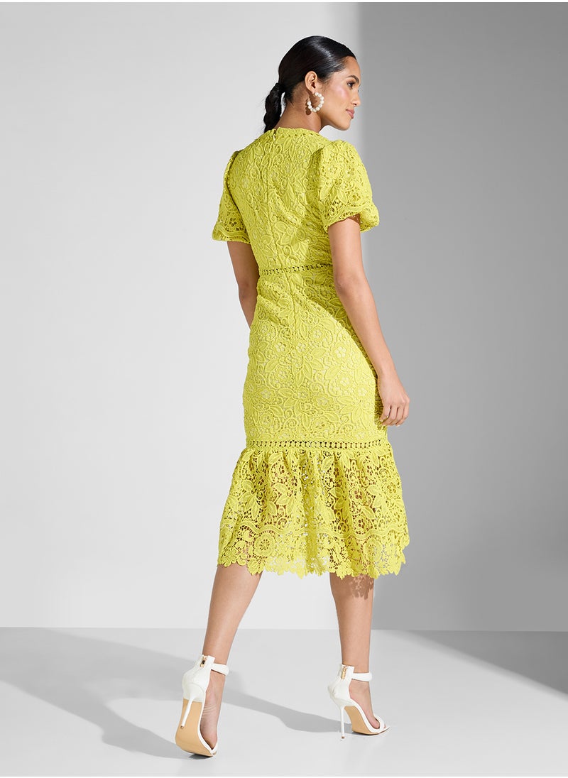 Crochet Flounce Hem Dress