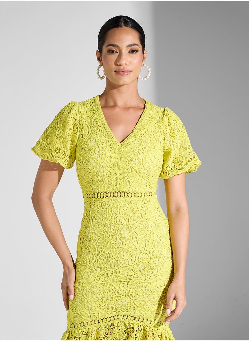 Crochet Flounce Hem Dress