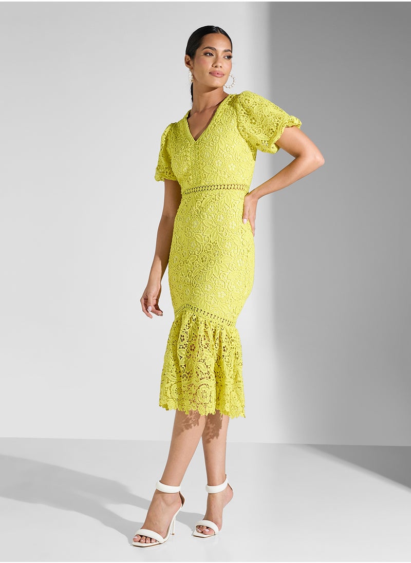 Crochet Flounce Hem Dress