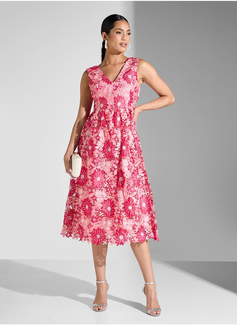 Floral Lace Midi Dress