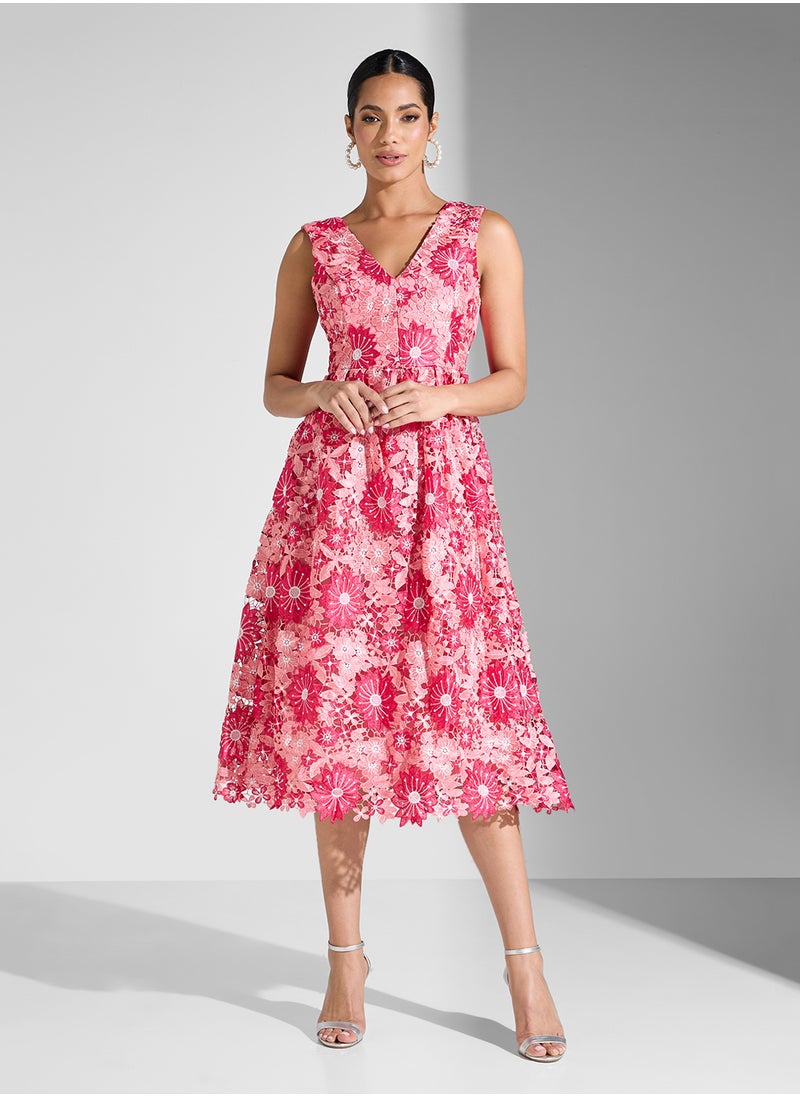 Floral Lace Midi Dress