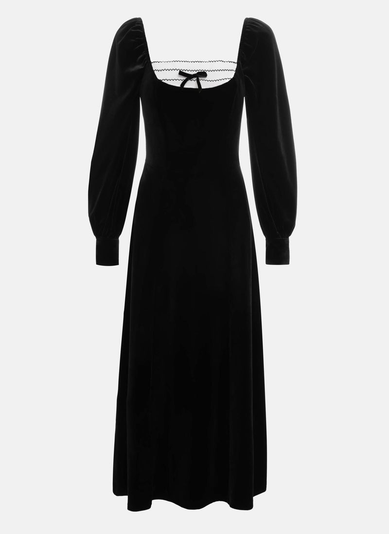Velvet midi dress with contrasting insert