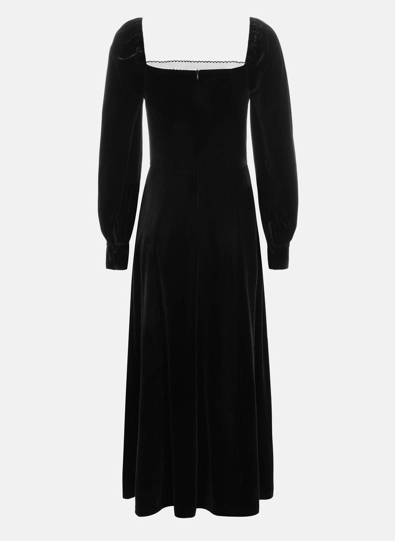 Velvet midi dress with contrasting insert