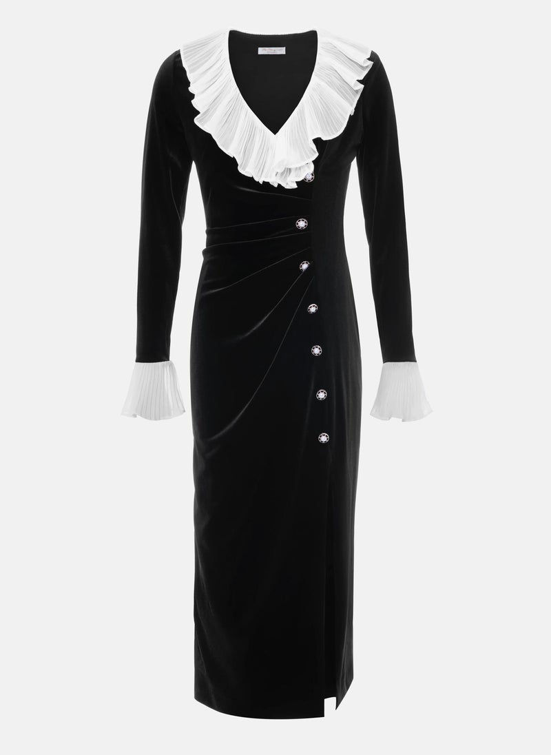 Velvet midi dress with contrasting details