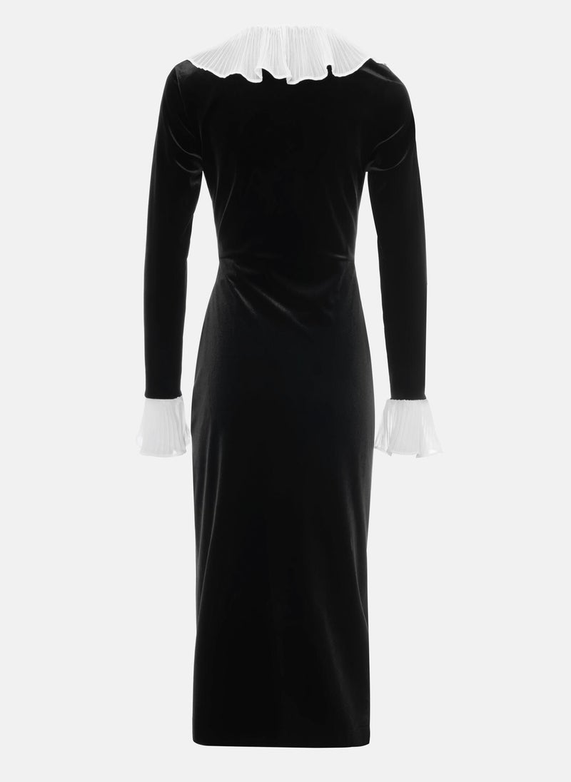 Velvet midi dress with contrasting details