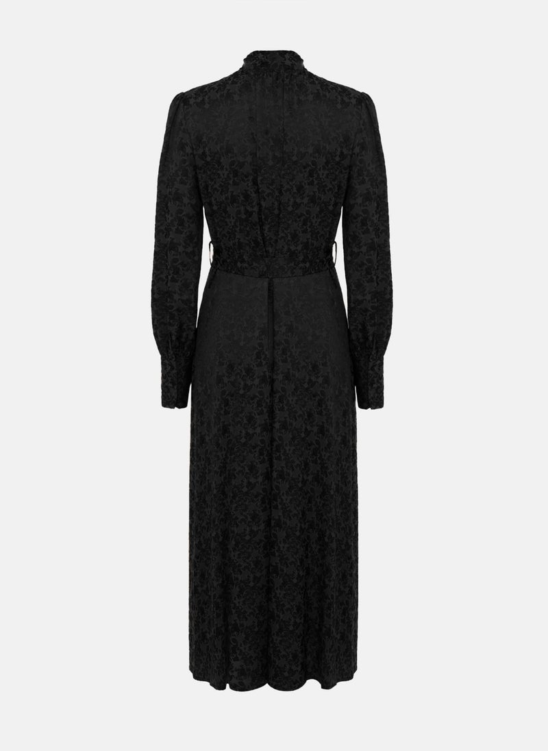 Midi dress with collar bow and tonal belt