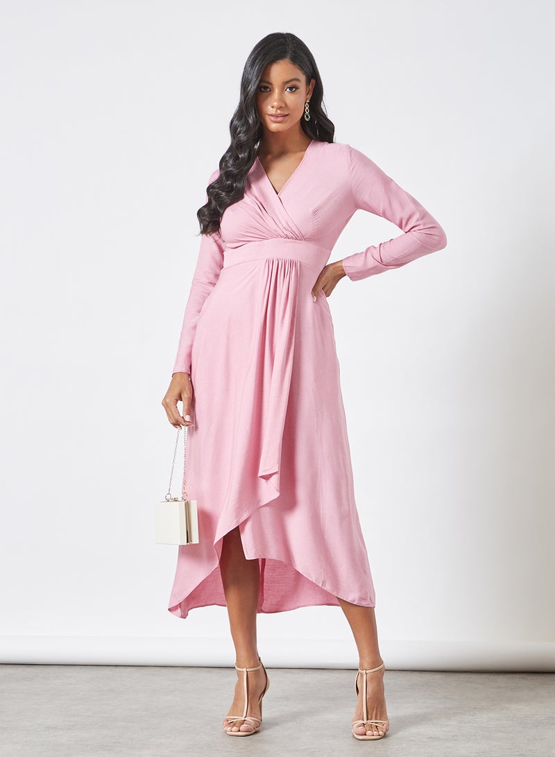 Gathered Detail Midi Dress Pink