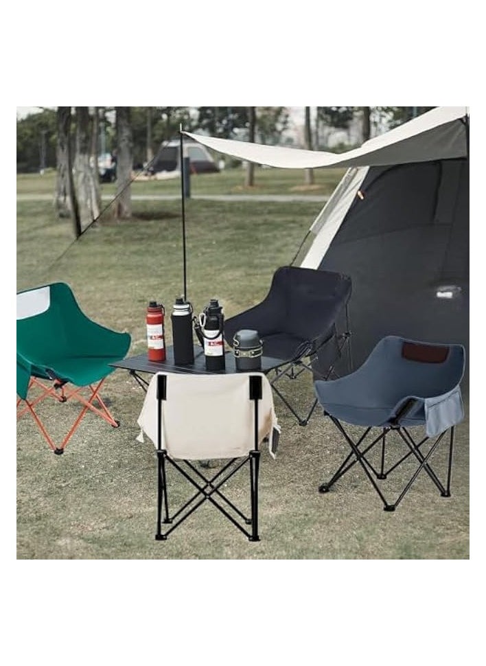 2 PCS Folding Moon Chair - Camping Chair with Side Pocket, Foldable Backpacking Chair Ultra Durable with Camping Light for BBQ, Hiking, Fishing, Picnic (White)